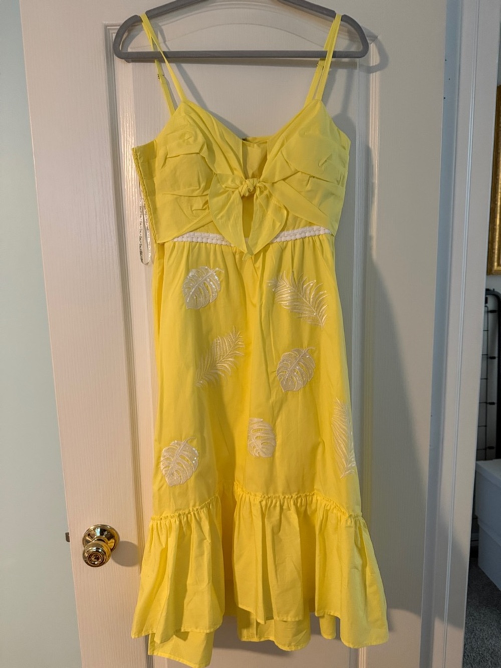 Lilly Pulitzer Yellow Embroidered Leaf Sundress with Front Tie